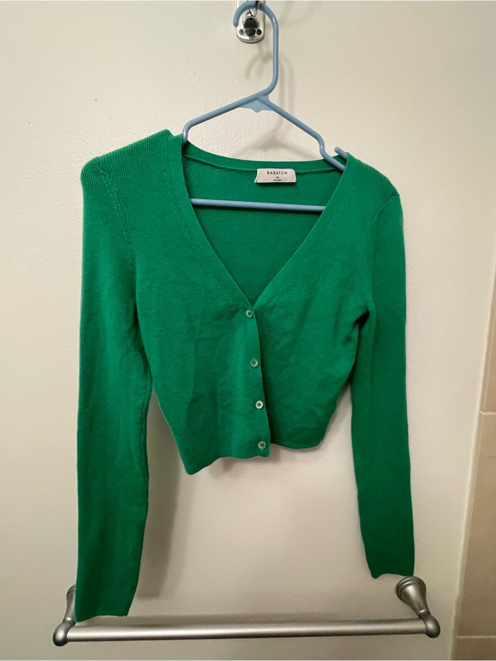Babaton Emerald Green V-Neck Button Crop Cardigan Size XS